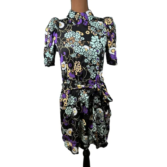 Ted Baker Saskiie Black Floral Mini Dress Size US 4 - Picture 2 of 11